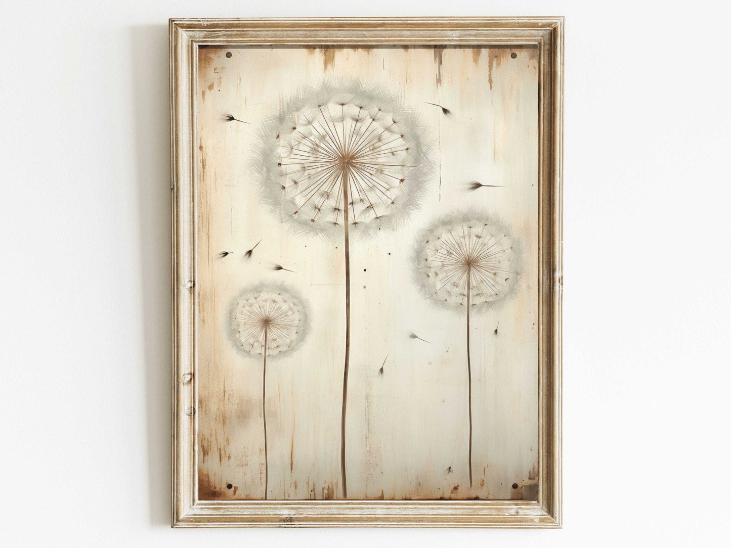 Vintage Flower Wall Art, Dandelion Print, Rustic Floral Decor - WildfieldPrints