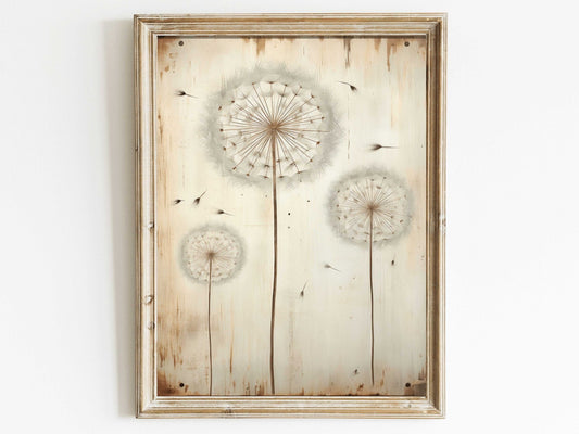 Vintage Flower Wall Art, Dandelion Print, Rustic Floral Decor - WildfieldPrints