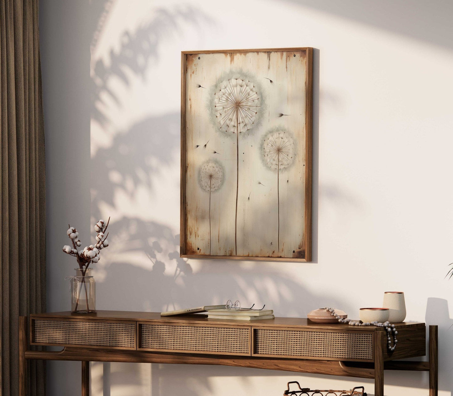 Vintage Flower Wall Art, Dandelion Print, Rustic Floral Decor - WildfieldPrints