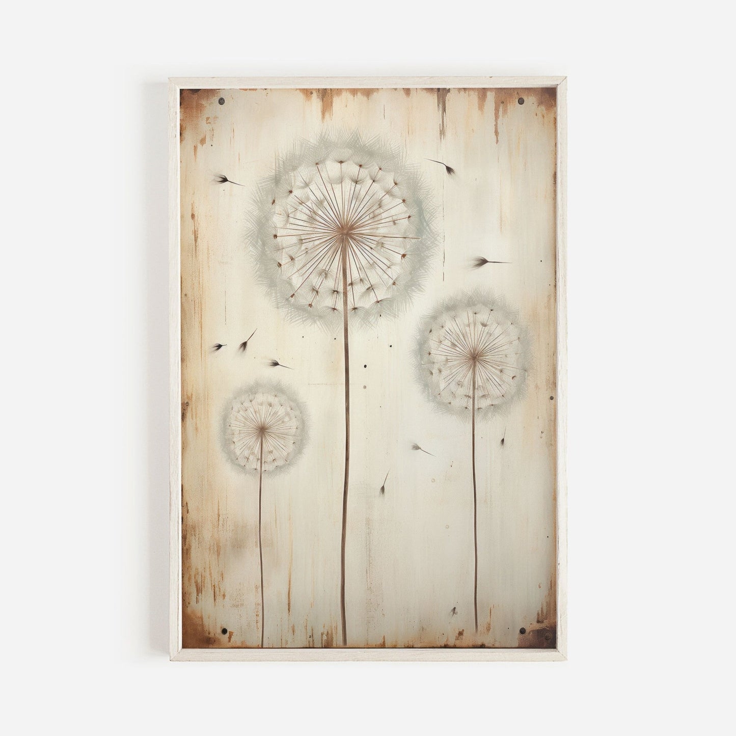 Vintage Flower Wall Art, Dandelion Print, Rustic Floral Decor - WildfieldPrints