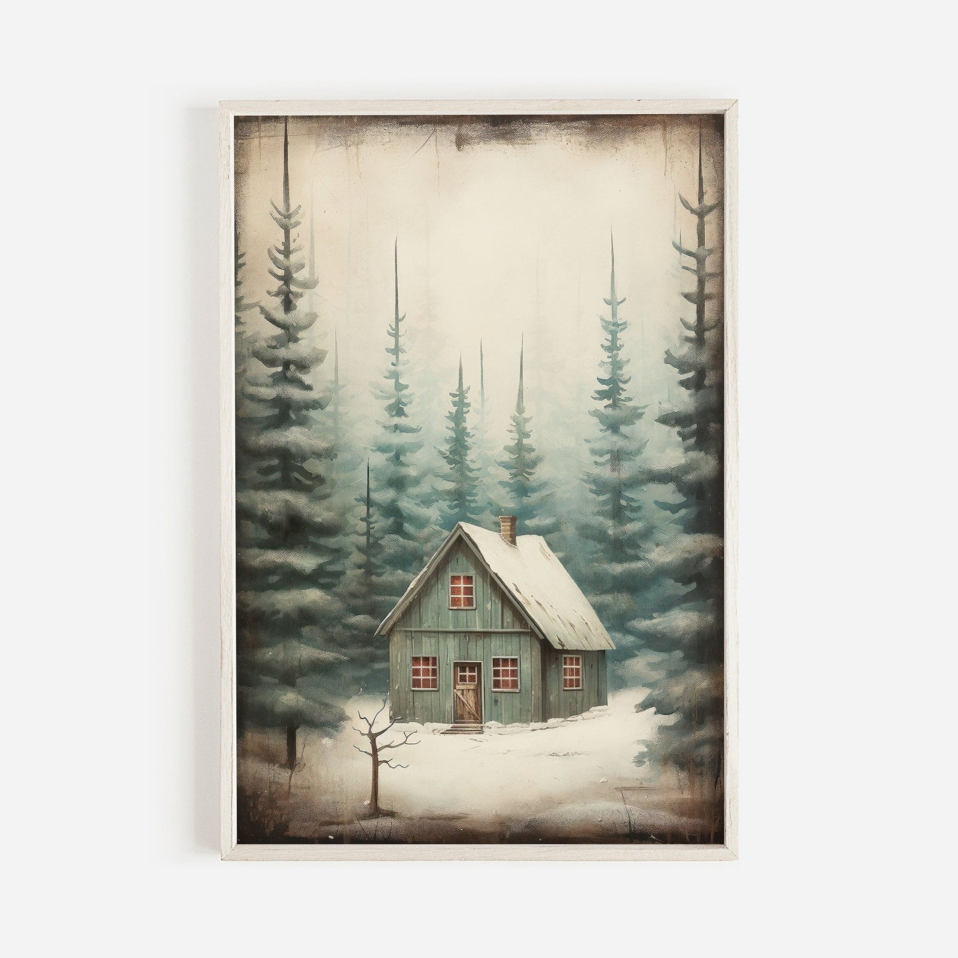 Vintage Forest Cabin Print, Rustic Home Decor, Cottage Wall Art - WildfieldPrints