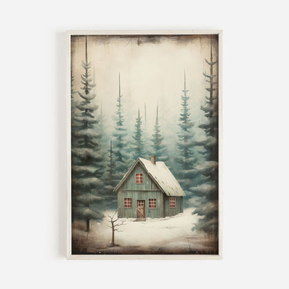 Vintage Forest Cabin Print, Rustic Home Decor, Cottage Wall Art - WildfieldPrints