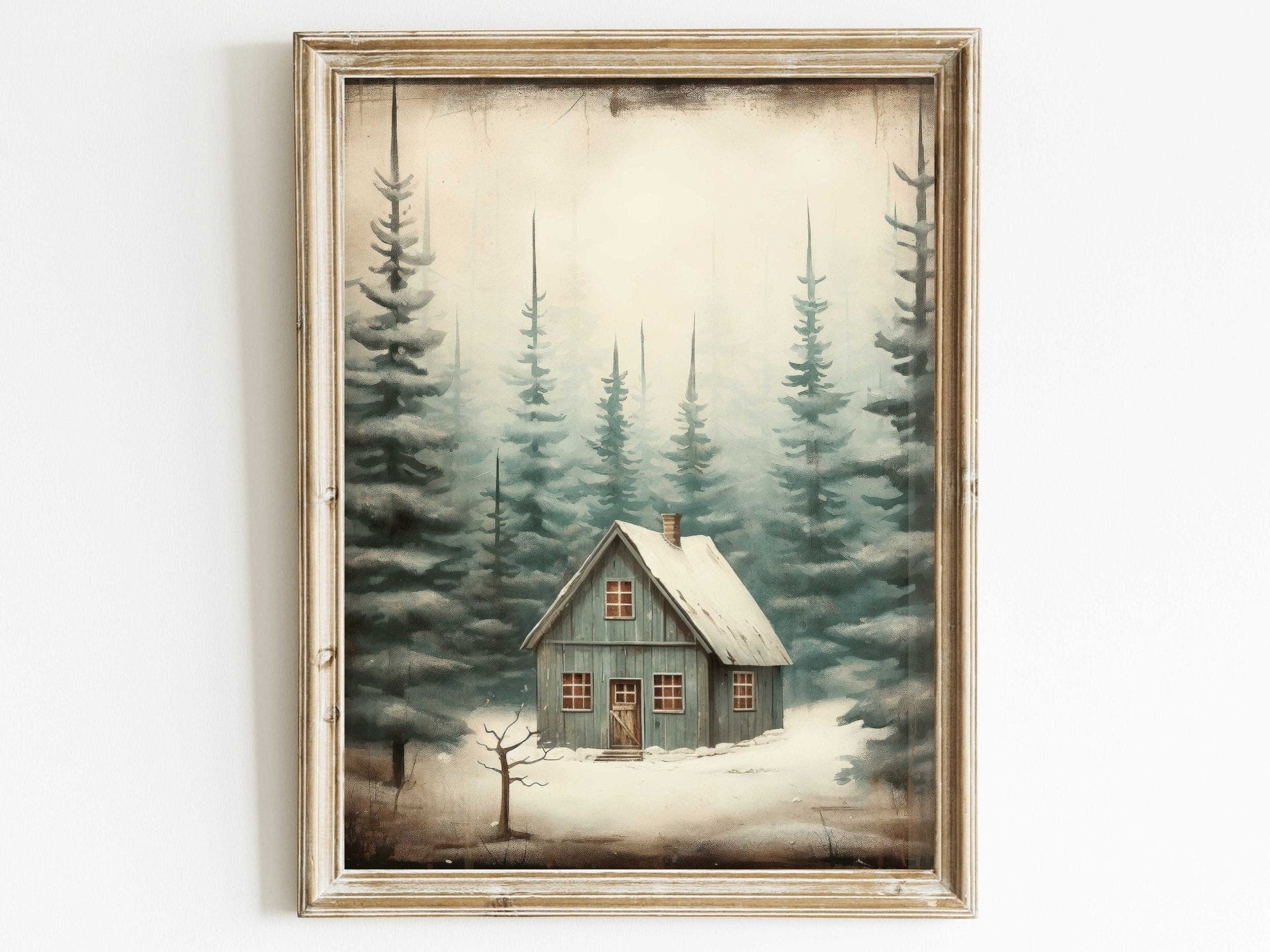 Vintage Forest Cabin Print, Rustic Home Decor, Cottage Wall Art - WildfieldPrints
