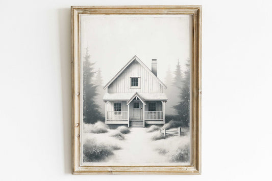 Vintage Forest Cabin Print, Rustic Home Decor, Outdoors Wall Art - WildfieldPrints