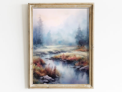 Vintage Forest Painting, Rustic Home Decor, Watercolor Landscape Art - WildfieldPrints