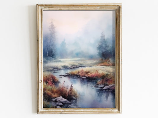Vintage Forest Painting, Rustic Home Decor, Watercolor Landscape Art - WildfieldPrints