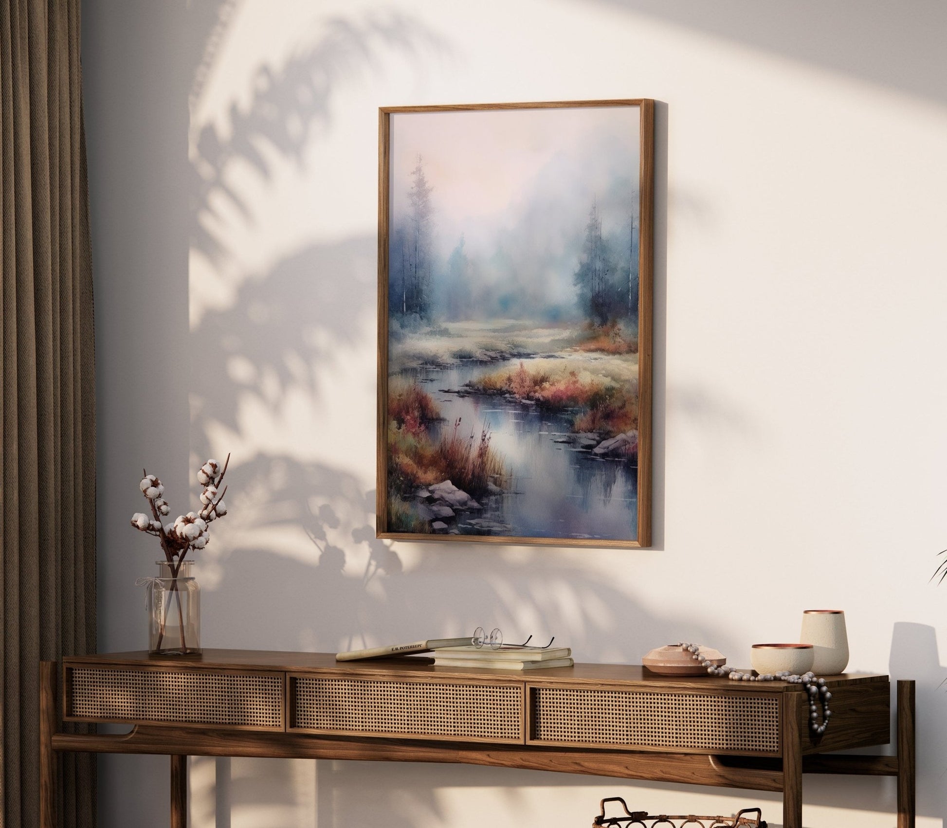 Vintage Forest Painting, Rustic Home Decor, Watercolor Landscape Art - WildfieldPrints