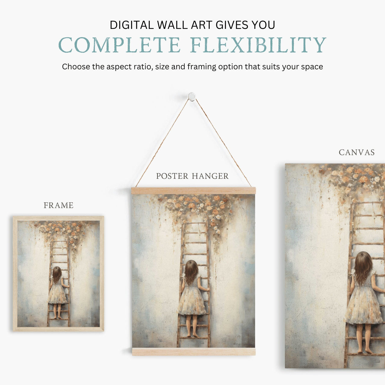 Little Girl on Ladder Wall Art – Bohemian Nursery Print
