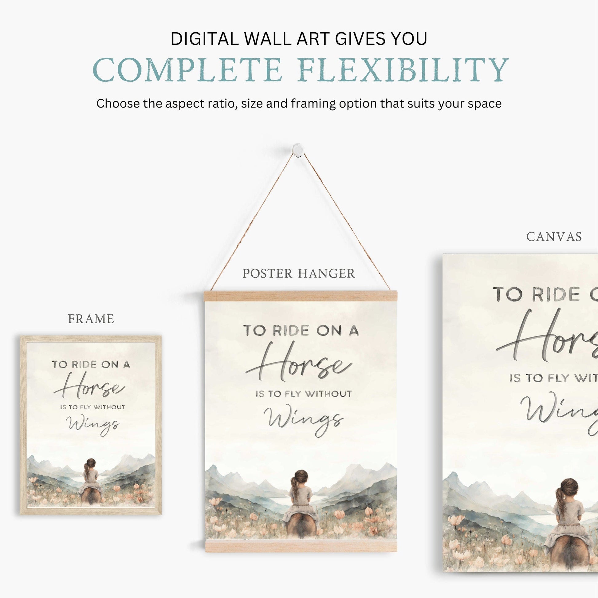 Vintage Horse Nursery Print, Inspiring Quote Wall Art, Girls Room Decor - WildfieldPrints