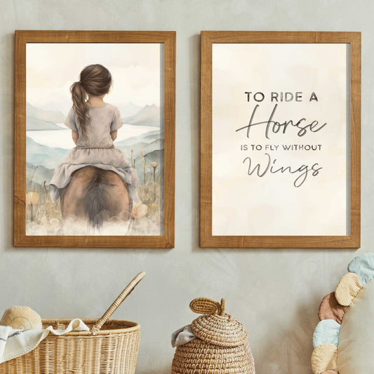 Vintage Horse Nursery Wall Art, Equestrian Gift for Girls, Cute Decor - WildfieldPrints