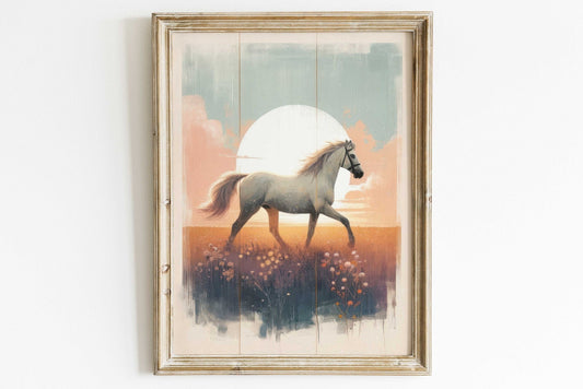 Vintage Horse Painting, Equestrian Gift, Farmhouse Wall Decor - WildfieldPrints