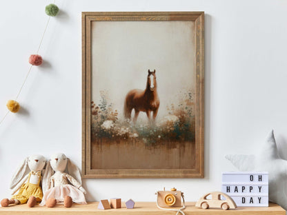 Vintage Horse Painting, Equestrian Gift, Farmhouse Wall Decor - WildfieldPrints