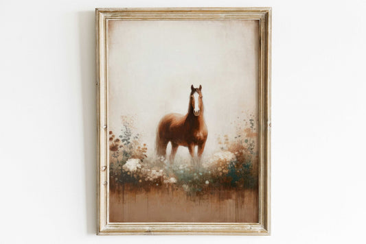 Vintage Horse Painting, Equestrian Gift, Farmhouse Wall Decor - WildfieldPrints