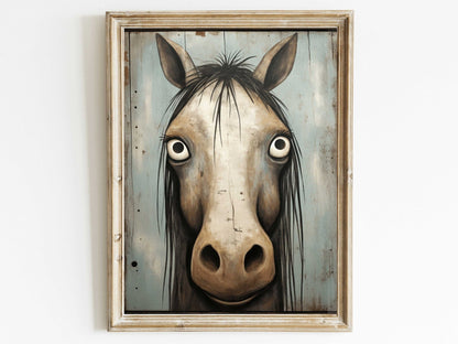 Vintage Horse Wall Art, Funny Animal Decor, Farmhouse Gift for Horse Lovers - WildfieldPrints