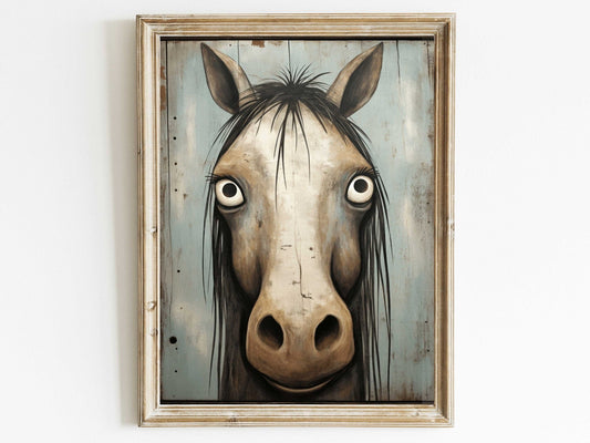 Vintage Horse Wall Art, Funny Animal Decor, Farmhouse Gift for Horse Lovers - WildfieldPrints