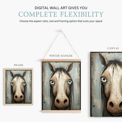 Vintage Horse Wall Art, Funny Animal Decor, Farmhouse Gift for Horse Lovers - WildfieldPrints