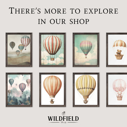 Vintage Hot Air Balloon Decor, Nursery Wall Art, Adventure Print for Kids - WildfieldPrints