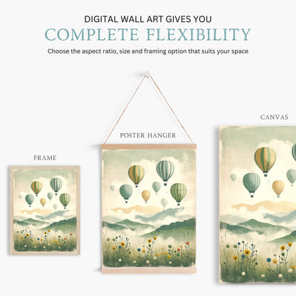 Vintage Hot Air Balloon Decor, Nursery Wall Art, Adventure Print for Kids - WildfieldPrints