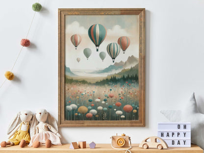 Vintage Hot Air Balloon Decor, Nursery Wall Art, Adventure Prints for Kids - WildfieldPrints