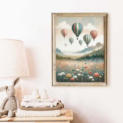 Vintage Hot Air Balloon Decor, Nursery Wall Art, Adventure Prints for Kids - WildfieldPrints