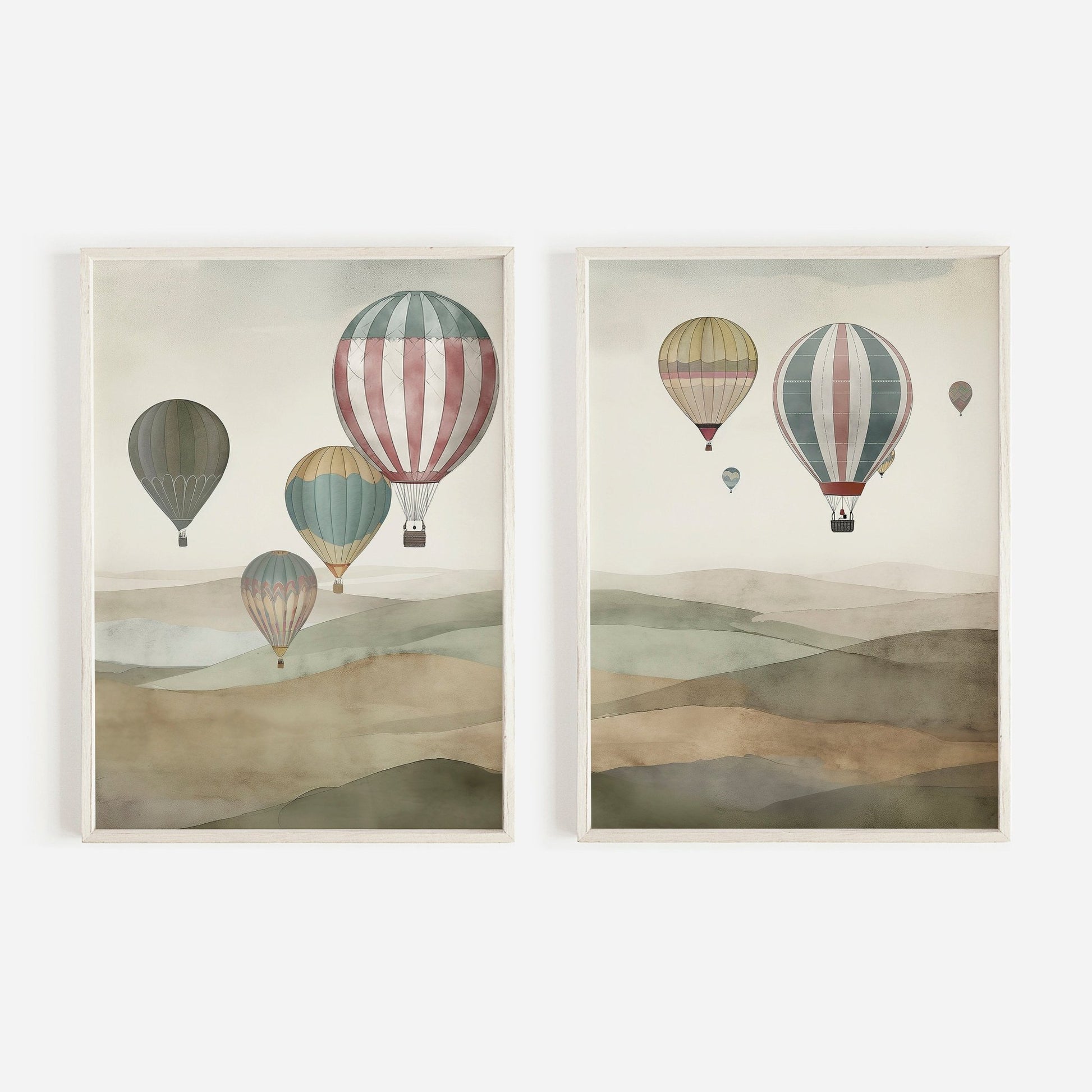 Vintage Hot Air Balloon Landscape Art, Countryside & Balloons Decor - WildfieldPrints