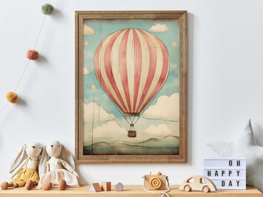 Vintage Hot Air Balloon Print, Whimsical Nursery Decor, Colorful Art - WildfieldPrints