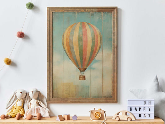 Vintage Hot Air Balloon Prints, Rustic Kids Room Decor, Colorful Art - WildfieldPrints