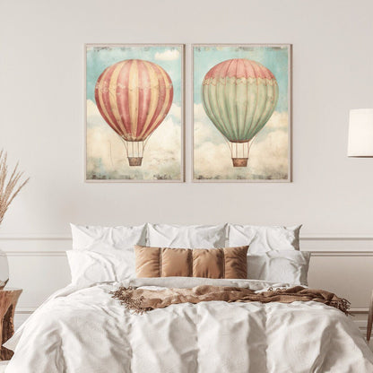 Vintage Hot Air Balloon Prints, Rustic Nursery Decor, Colorful Artwork - WildfieldPrints