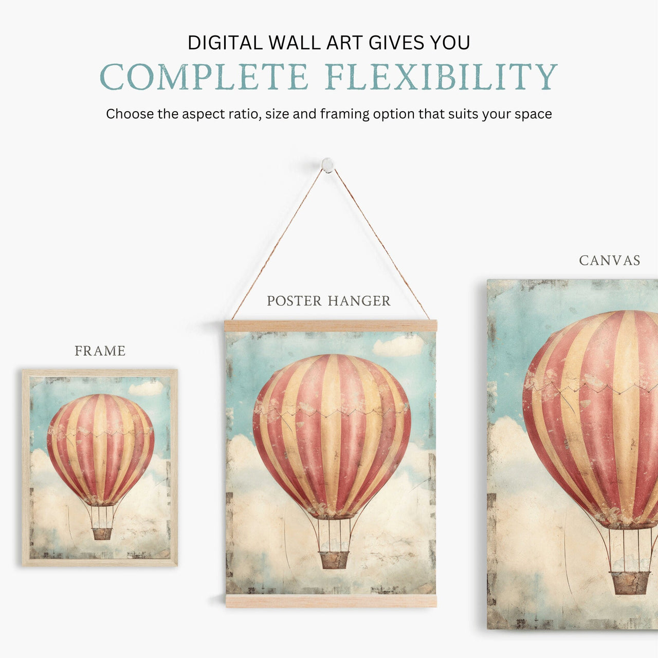 Vintage Hot Air Balloon Wall Art – Adventure Nursery Print • Set of 2