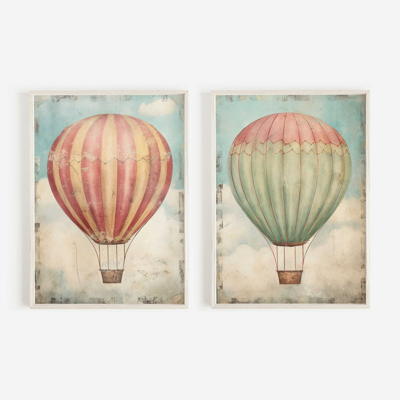Vintage Hot Air Balloon Wall Art – Adventure Nursery Print • Set of 2