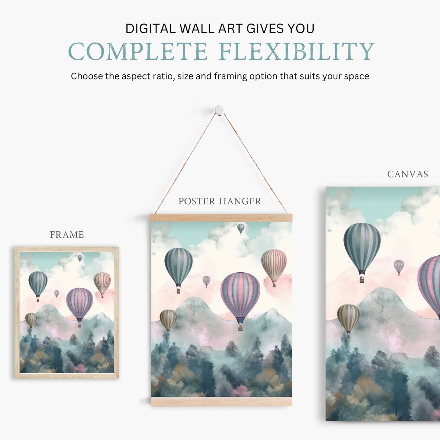 Vintage Hot Air Balloon Wall Art, Nostalgic Pastel Decor - WildfieldPrints