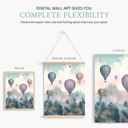 Vintage Hot Air Balloon Wall Art, Nostalgic Pastel Decor - WildfieldPrints