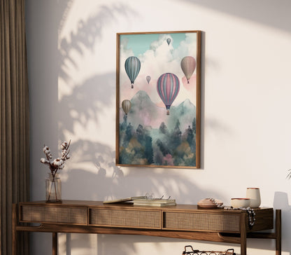 Vintage Hot Air Balloon Wall Art, Nostalgic Pastel Decor - WildfieldPrints