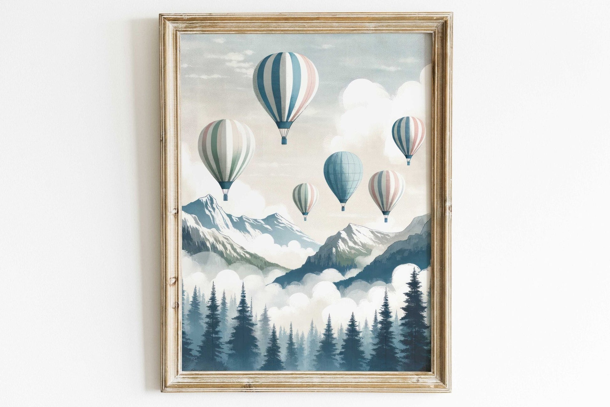Vintage Hot Air Balloon Wall Art, Nursery or Living Room Decor, Nostalgic Pastels - WildfieldPrints