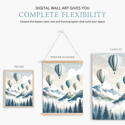 Vintage Hot Air Balloon Wall Art, Nursery or Living Room Decor, Nostalgic Pastels - WildfieldPrints