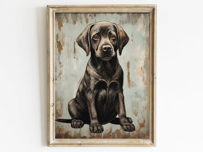 Vintage Labrador Wall Art, Brown Puppy Print, Rustic Dog Decor - WildfieldPrints