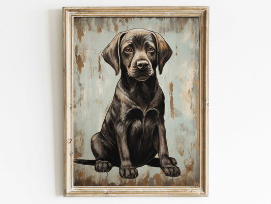 Vintage Labrador Wall Art, Brown Puppy Print, Rustic Dog Decor - WildfieldPrints