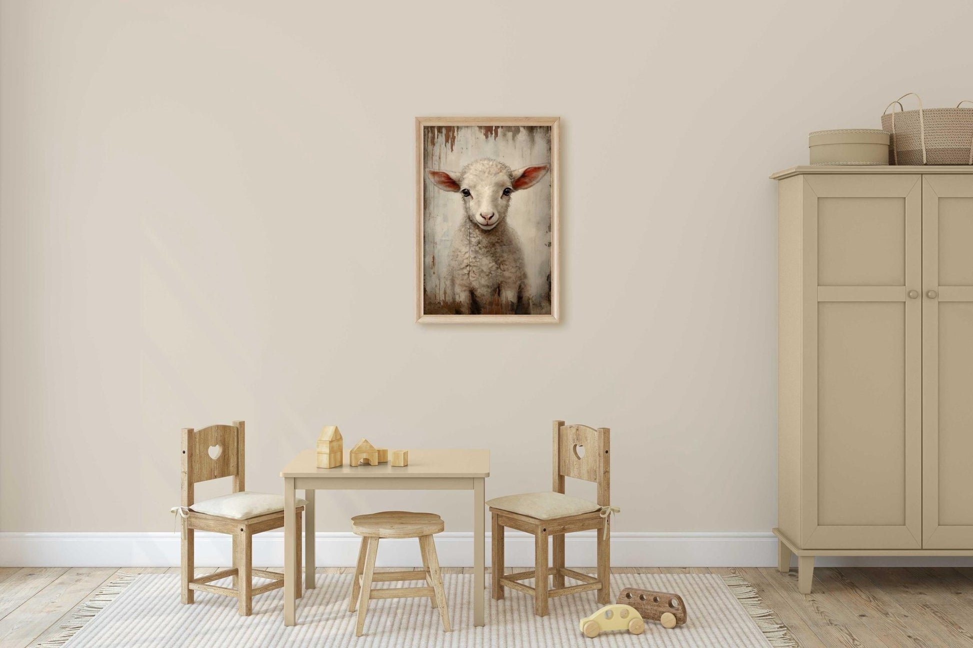 Vintage Lamb Painting, Farm Animal Art, Country Style Decor - WildfieldPrints