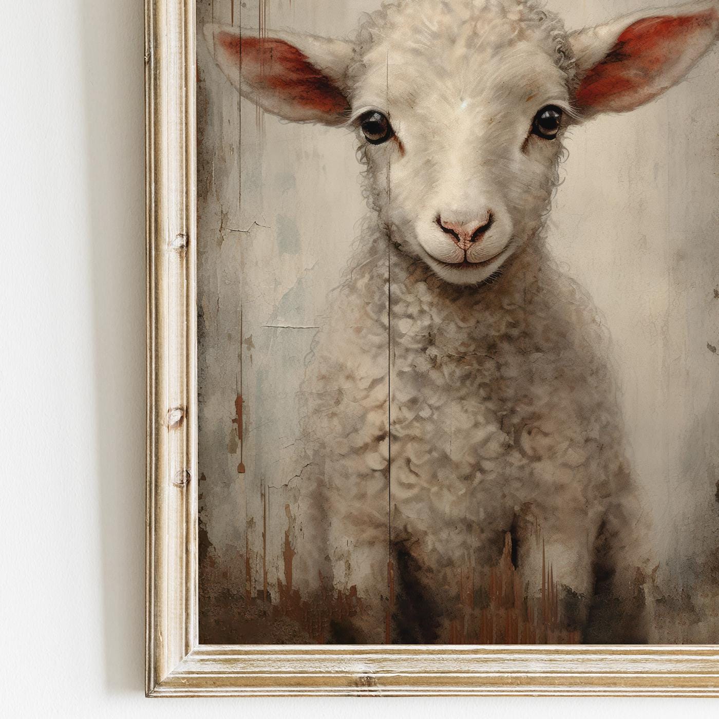 Vintage Lamb Painting, Farm Animal Art, Country Style Decor - WildfieldPrints