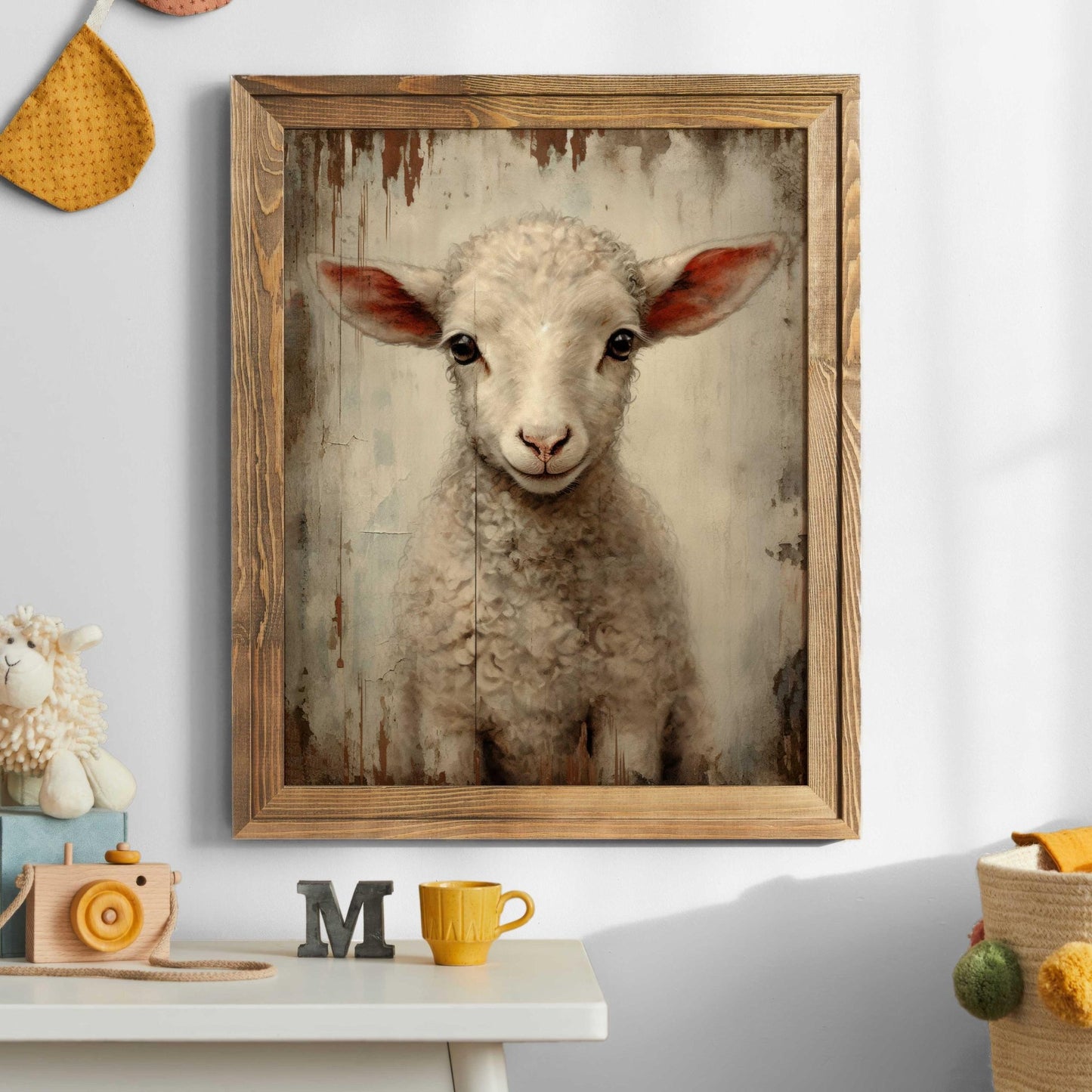 Vintage Lamb Painting, Farm Animal Art, Country Style Decor - WildfieldPrints