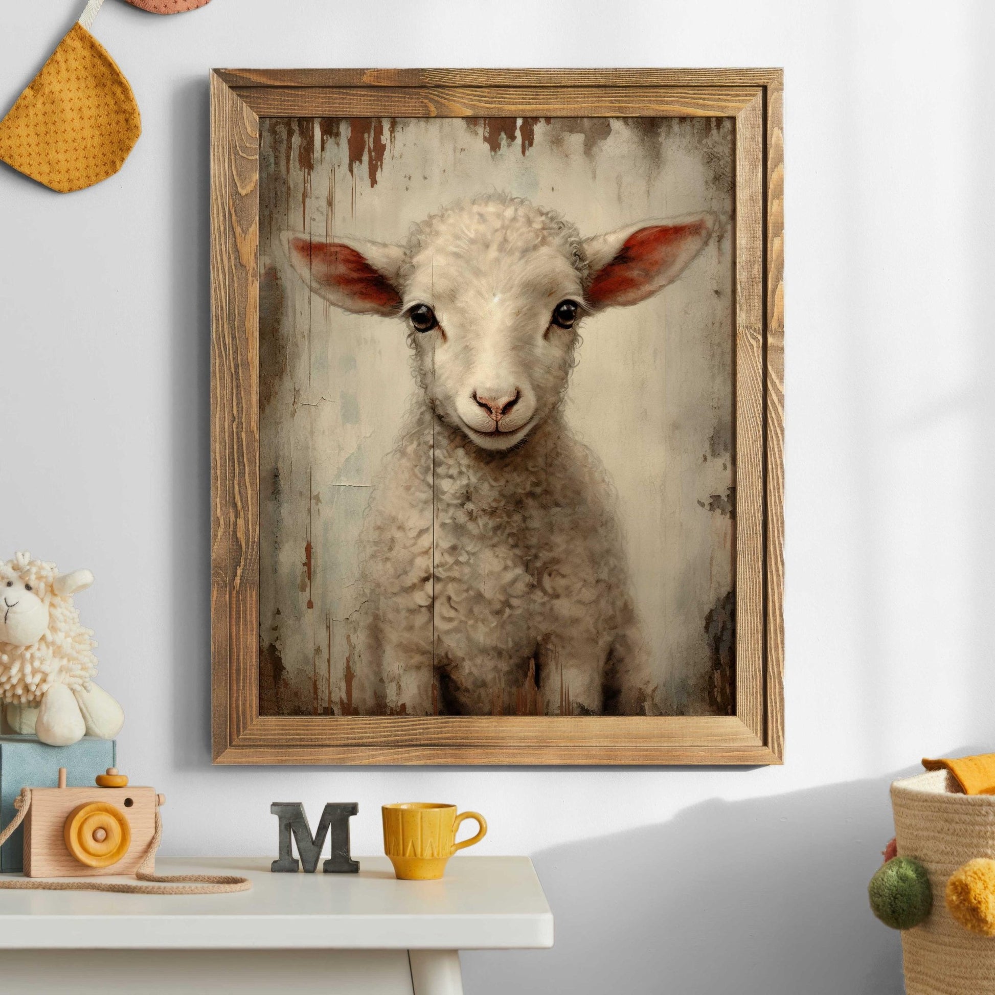 Vintage Lamb Painting, Farm Animal Art, Country Style Decor - WildfieldPrints