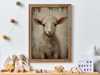Vintage Lamb Painting, Farm Animal Art, Country Style Decor - WildfieldPrints