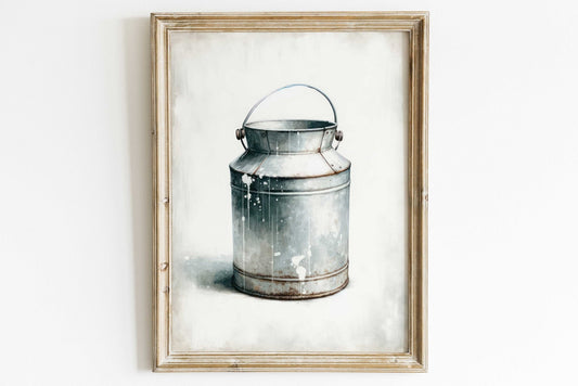 Vintage Milk Can Print, Farmhouse Home Decor, Rustic Wall Art - WildfieldPrints