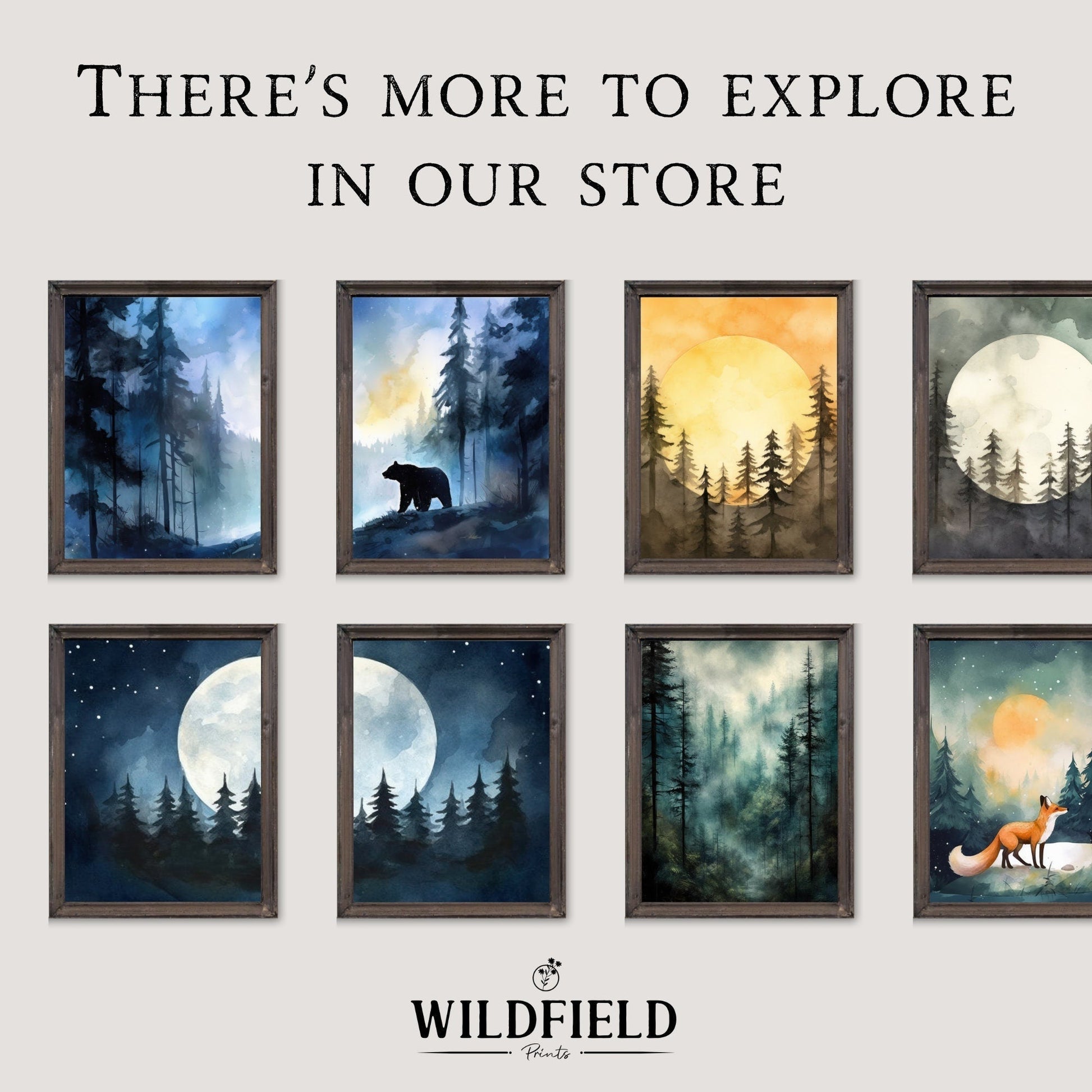 Vintage Mountain & Forest Landscapes, Boho Wall Art, Teal & Pink - WildfieldPrints
