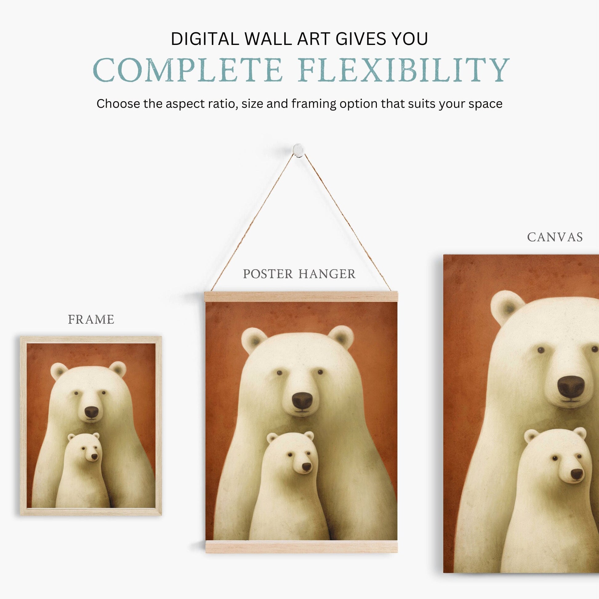 Vintage Nursery Animal Wall Art, Unique Baby Decor, Polar Bears Print - WildfieldPrints