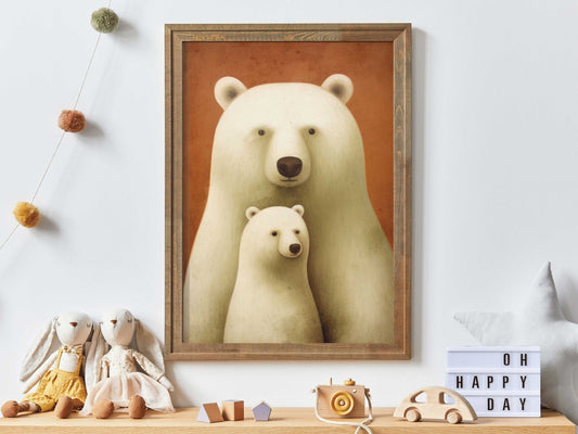 Vintage Nursery Animal Wall Art, Unique Baby Decor, Polar Bears Print - WildfieldPrints