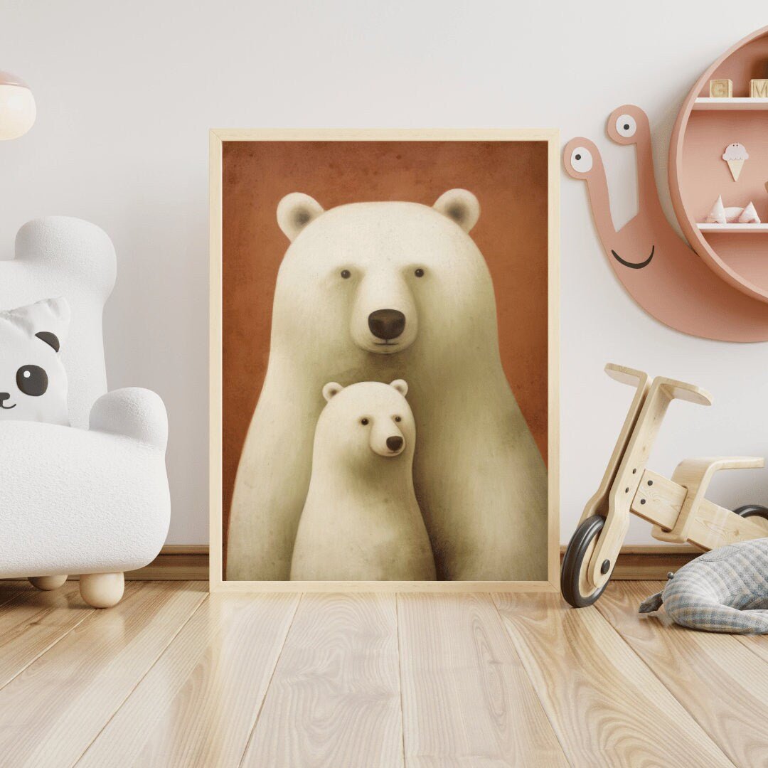 Vintage Nursery Animal Wall Art, Unique Baby Decor, Polar Bears Print - WildfieldPrints