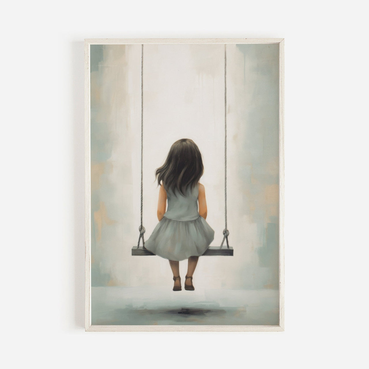 Little Girl Swing Wall Art – Rustic Kids Room Print