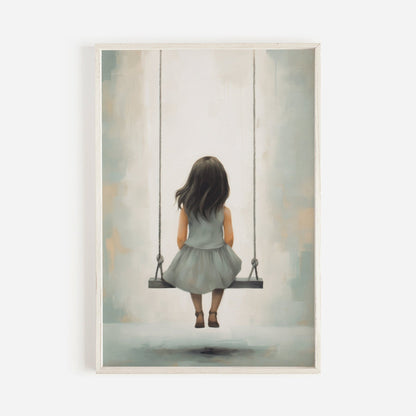 Vintage Nursery Art, Little Girl on Swing, Rustic Kids Room Decor - WildfieldPrints