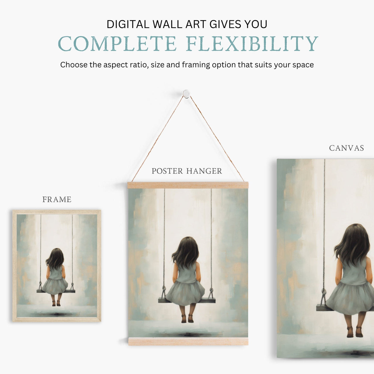 Little Girl Swing Wall Art – Rustic Kids Room Print